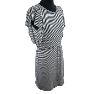 SPLENDID Women's Blue Striped Ruffle Tie Waist Jersey Knit Dress Mini Casual M